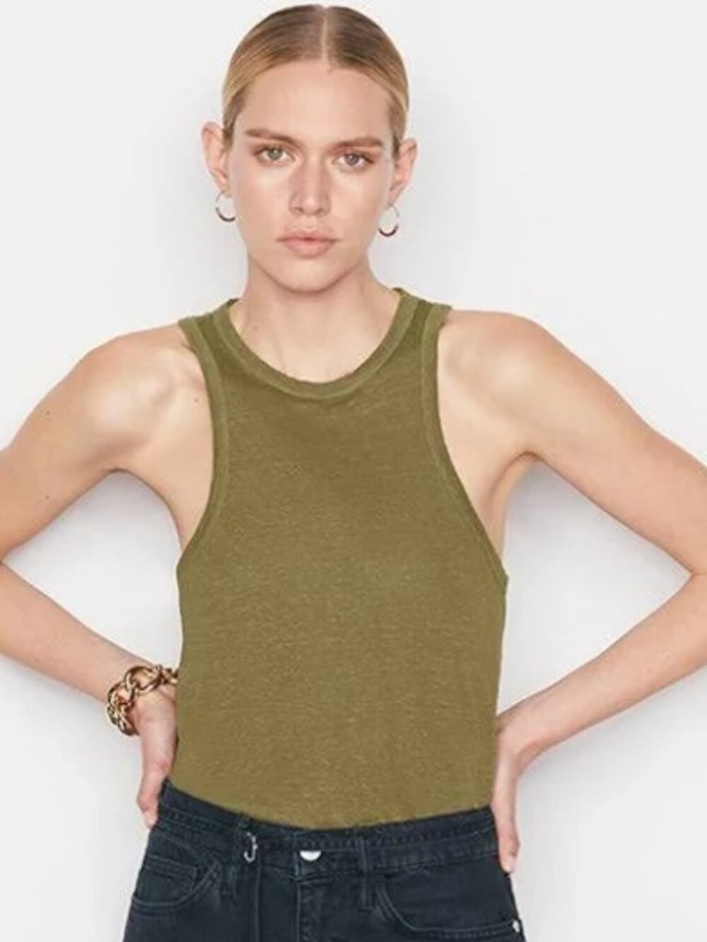 FRAME Ringer Tank Top - Organic Linen, Size M